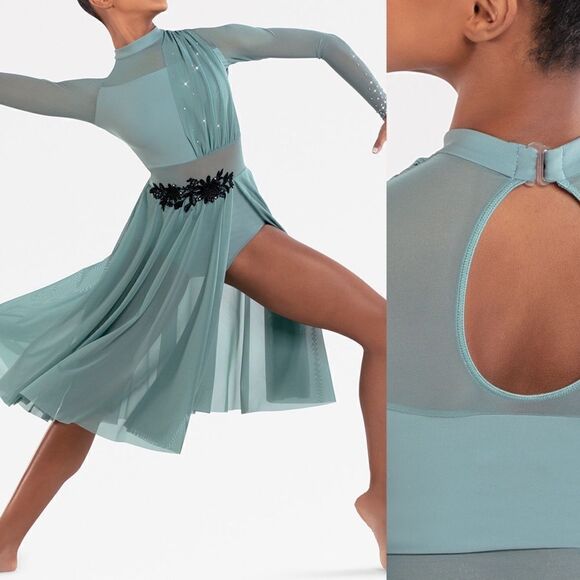 Revolution Sage green lyrical dance rhinestoned dress LIMITLESS RC22811 SA - Picture 1 of 14